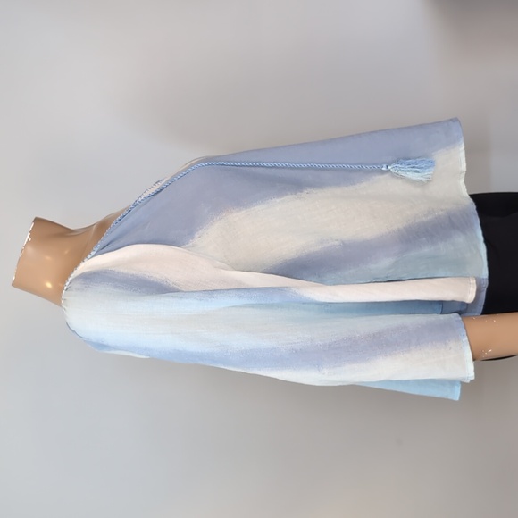 Aerie Oversized Striped Top Womens Size Small Blue White Tassels Boho Hippie - Picture 7 of 12